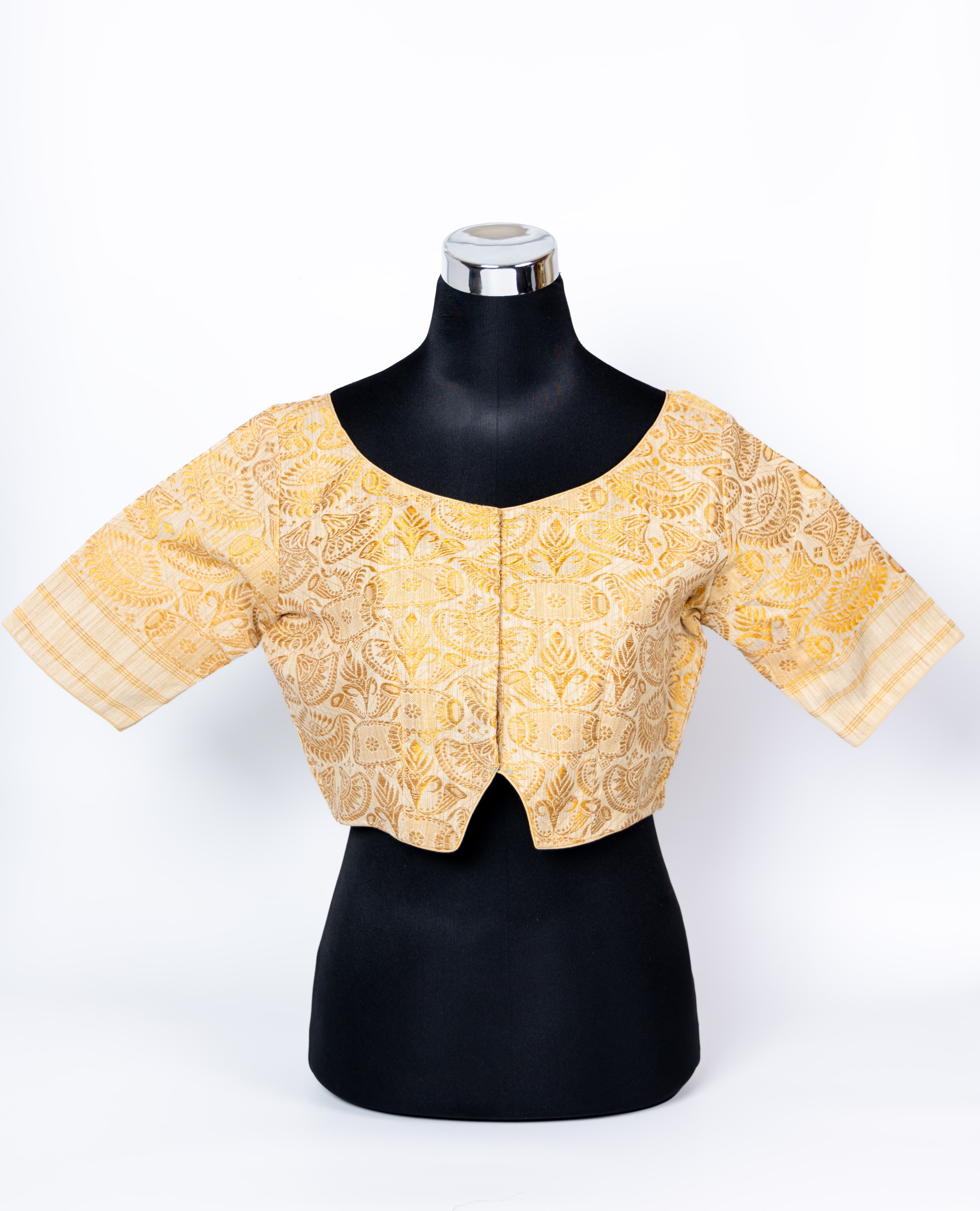 TRADITIONAL ASSAMESE DHOL AND JAPI DESIGNED BOAT - NECK BLOUSE.